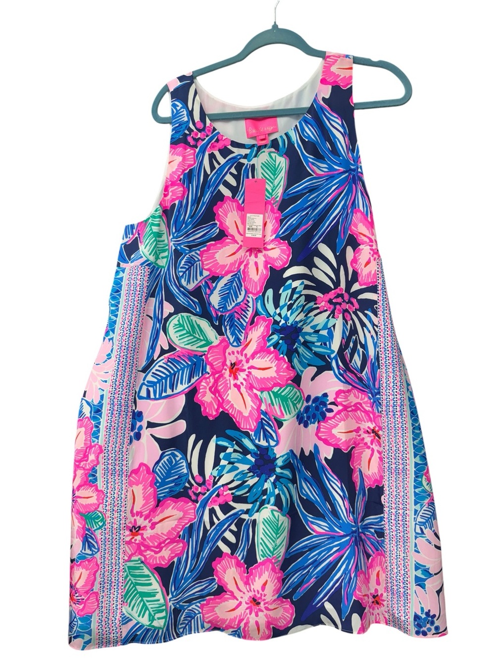 Lilly Pulitzer Navy Dress with Hot Pink, Aqua & Green Tropical Print